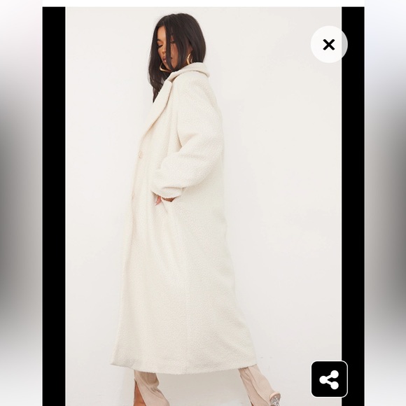 PrettyLittleThing faux shearling long coat - cream colour - Picture 2 of 7